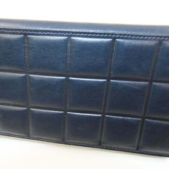 CHANEL Authentic Blue Lambskin Leather Wallet